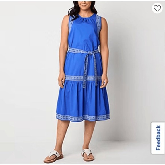 St. John's Bay Dresses & Skirts - NWT ST. JOHN'S BAY Embroidered Sleeveless Shift Dress XL Dazzling Blue‎ Pockets